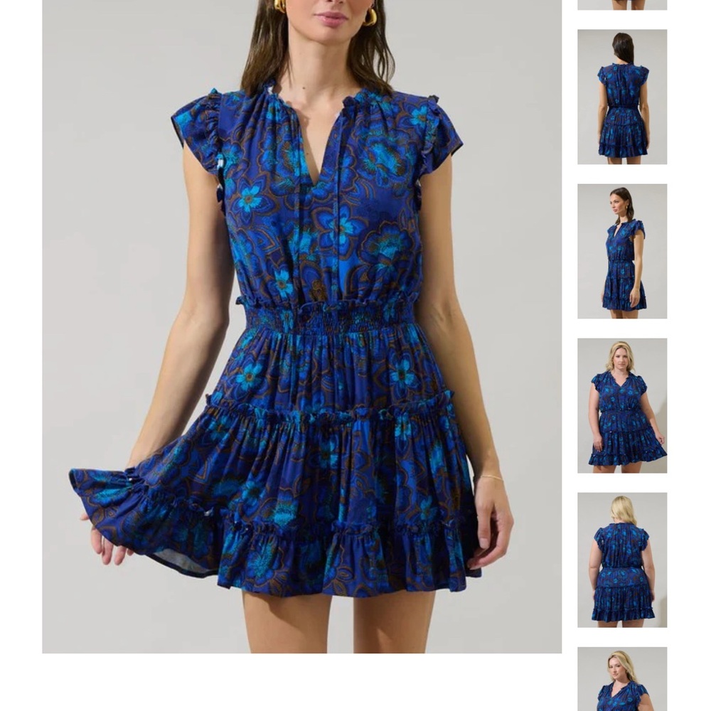 Sugarlips Blue Floral Tiered Dress LARGE NWT Lined Summer dress ruffle